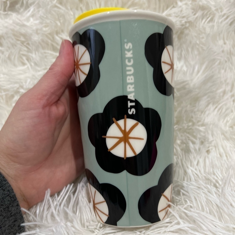 Starbucks Green Spring Black Floral Travel Mug